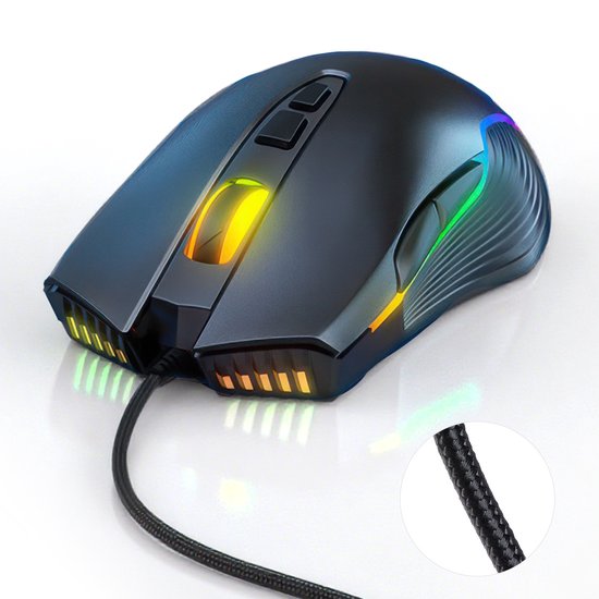 RGB gamingmuis met 6 DPI-niveaus en 7 knoppen, ergonomische gamingmuis