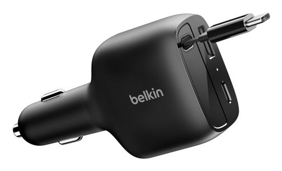Belkin BoostCharge 75 W autolader met uittrekbare USB-C-kabel – zwart