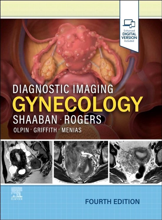 Couverture du livre 'Diagnostic Imaging: Gynecology', quatrième édition, avec des images anatomiques du bassin féminin.