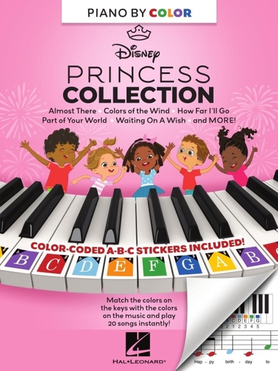 Piano-By-Color - Disney Princess Collection: Color-Coded Notation with Matching Stickers Make Playing Songs from Favorite Disney Princeeses Super Easy and Fun!