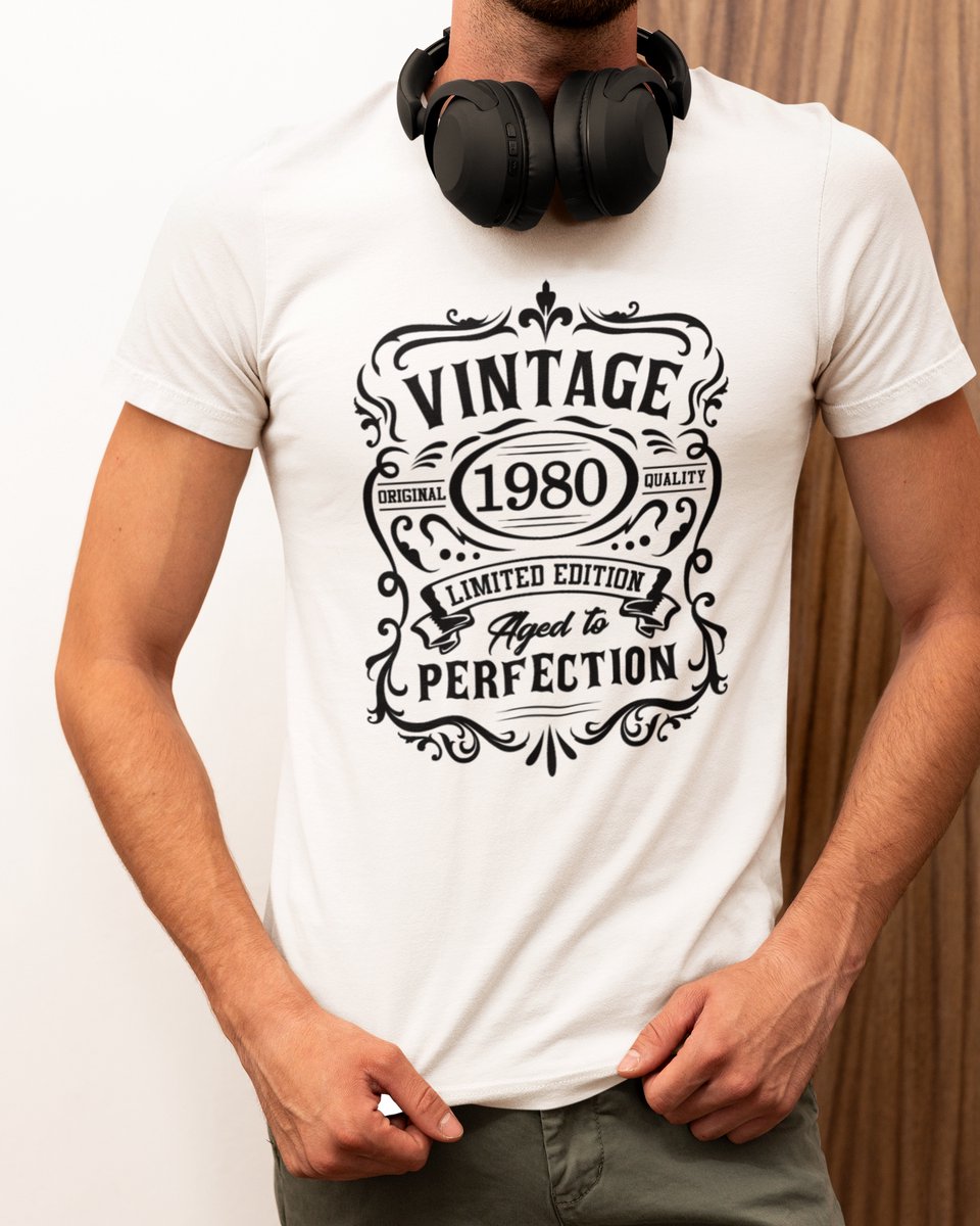 1980 Jaar Wit T-shirt Heren - Maat S - Vintage Aged To Perfection - Verjaardag Cadeau Mannen - Limited Edition