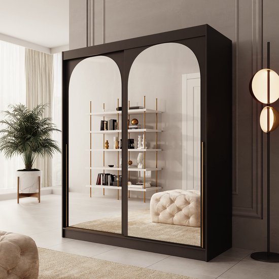 Meubles - Moniq - Armoire à 2 portes coulissantes - Zwart - 180 x 65 x 215 cm