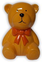 Spaarpot gele teddybeer met oranje strik