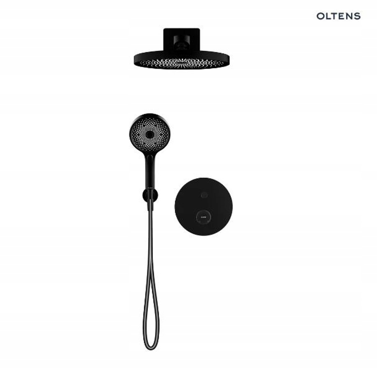 Oltens Hamnes Doucheset Inbouw Zwart Mat met regendouche 26cm