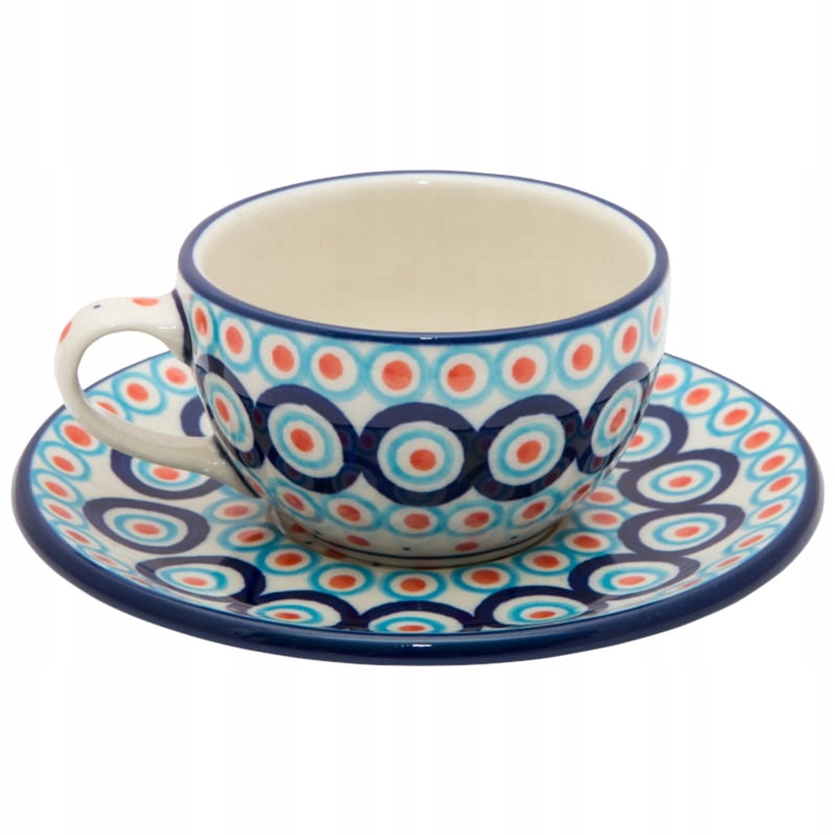 Handgemaakte Bolesławiec kop en schotel, 150 ml, vintage bloemendecor