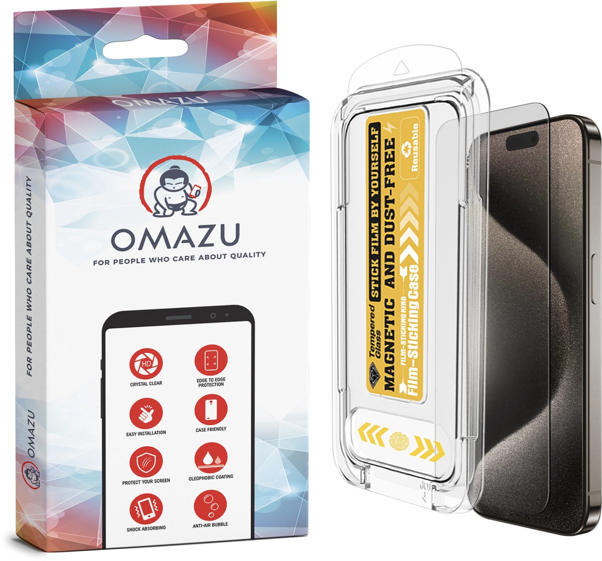 OMAZU Tempered Glass Screenprotector(Full Screen) 1-pack, Geschikt voor Apple iPhone 17 Ultra/ pro max, Met handige OMAZU Magnetische installatie applicator, voor een foutloze applicatie