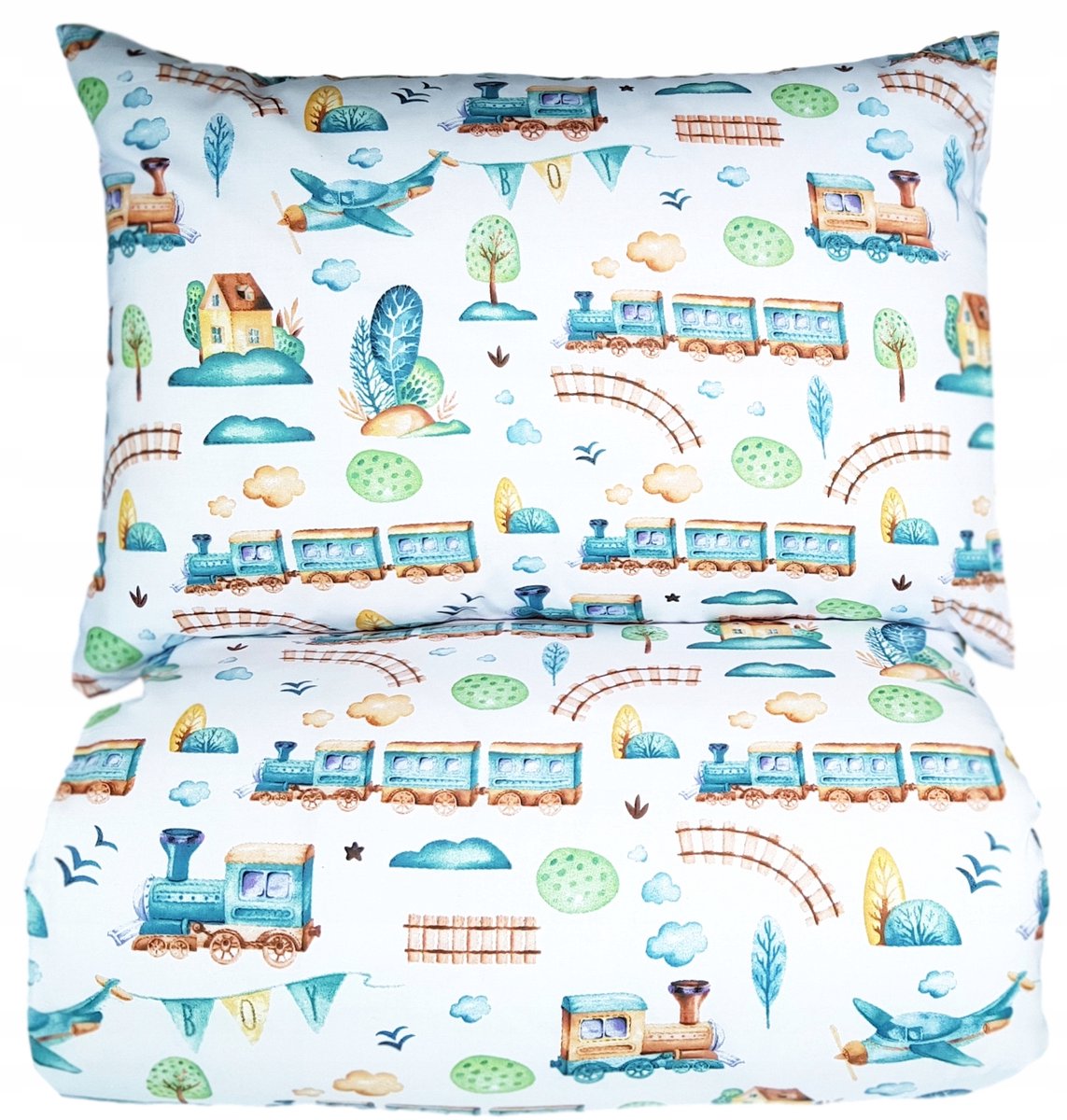 Kinderbeddengoed Trein 140x200 Katoen Wit met Lokomotief