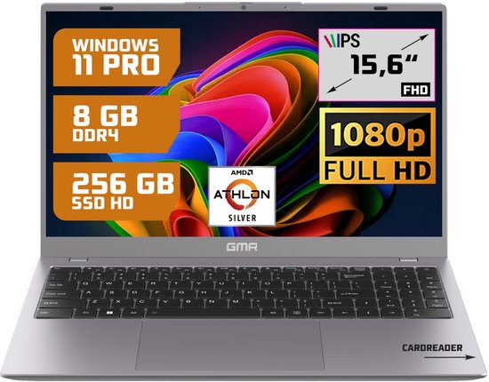 GMR Thuis, Office & Studie Laptop 15.6" FHD | 8GB / 256GB SSD | AMD Athlon Silver | Windows 11 Pro