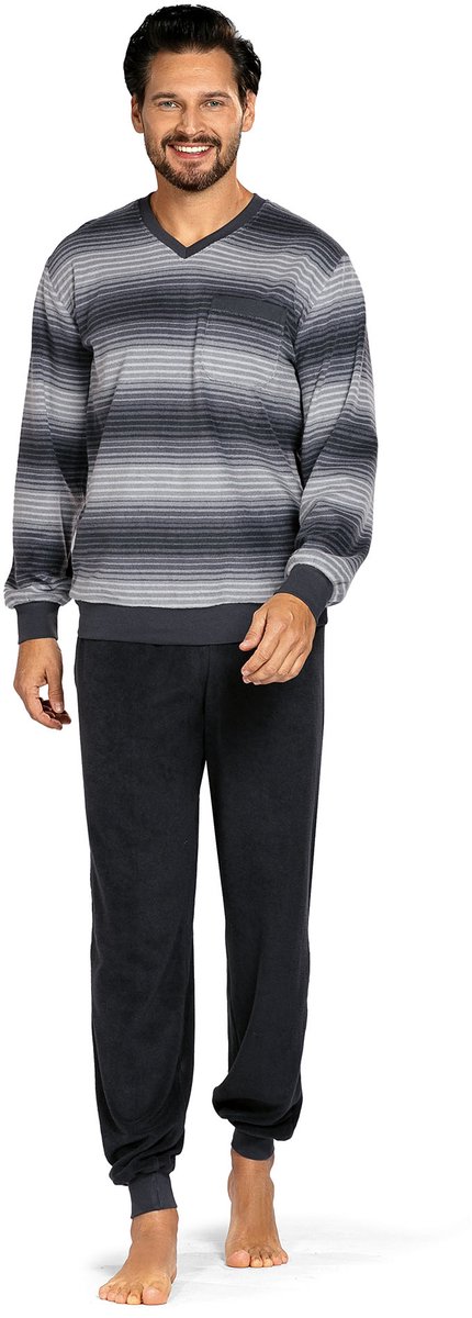 Comte - Badstof heren pyjama - Winter - Graphiet gestreept- Maat XL