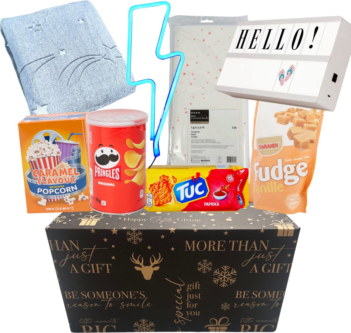 Kerstpakket M - Incl. Gadgets & Food t.w.v €60 - Cadeaupakket - Feestpakket - Doos - Voor Mannen & Vrouwen