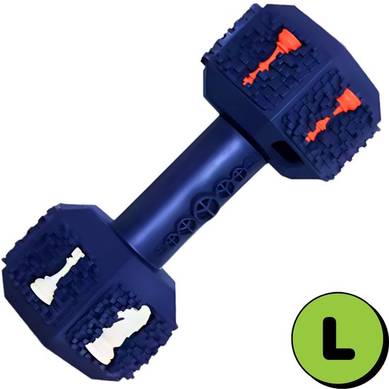HappyPaws – Arnold de Dumbbell – Sterk Kauwspeeltje – Interactief Hondenspeelgoed – Apporteerbaar voor Grote Honden