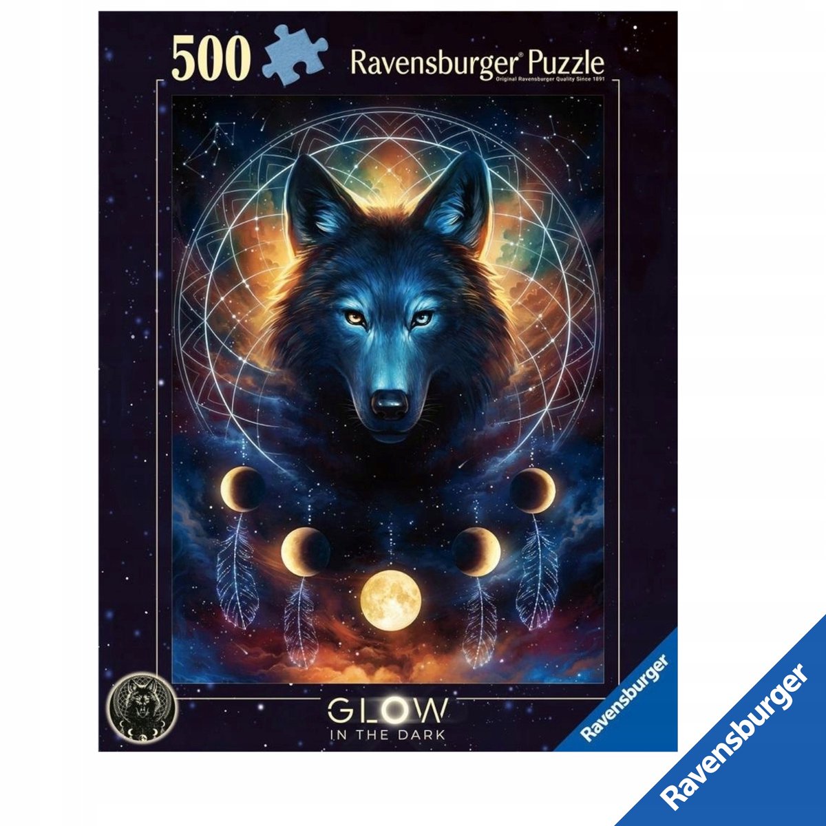 Ravensburger 500 stukjes puzzel: Gloeiende wolven en manen, educatief speelgoed