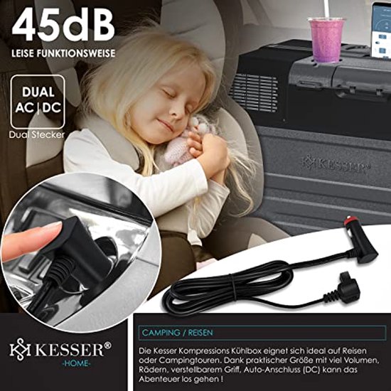 KESSER® Compressor Koelbox 42L Elektrische Frigobox met 2x Koelelementen APP-bediening USB-aansluiting 12/24V 230V en Telescopische stangwielen tot -20 °C - Coolbox voor auto en camping Antraciet van Merkloos — afbeelding 3