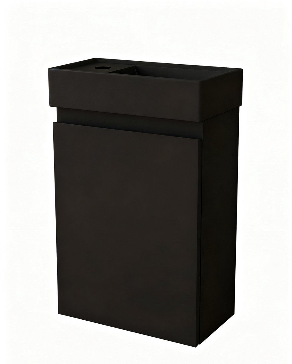Nurion Toiletmeubel Milan - mat zwarte basin en zwart houden kast - 45 x 22,5 x 65 cm
