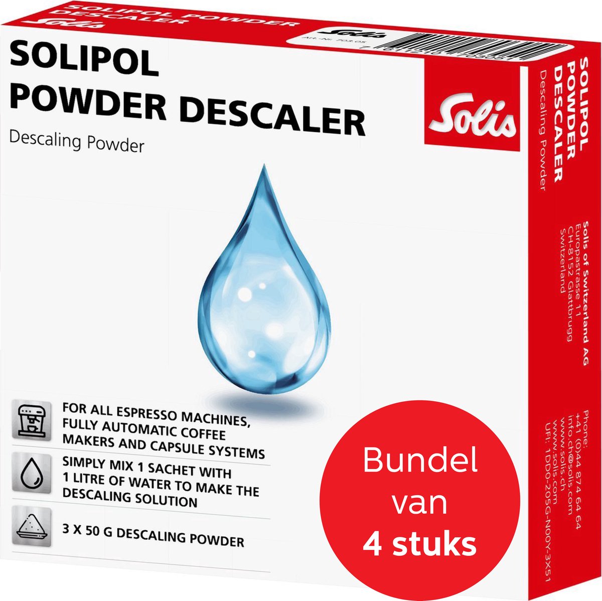 Solis Solipol Powder Descaler Ontkalker Koffiemachine - Geschikt voor Capsulesystemen, Waterkokers en Andere Apparaten - Ontkalkingspoeder - 3x 50 gram - Bundel van 4