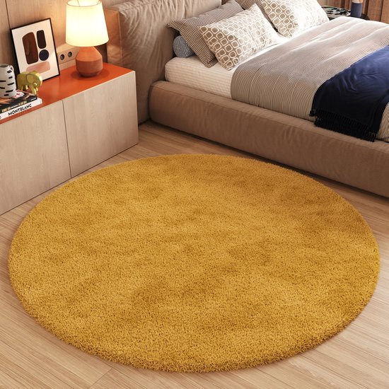 Tapis Essence jaune à poils longs et shaggy pour salon - 240 x 240