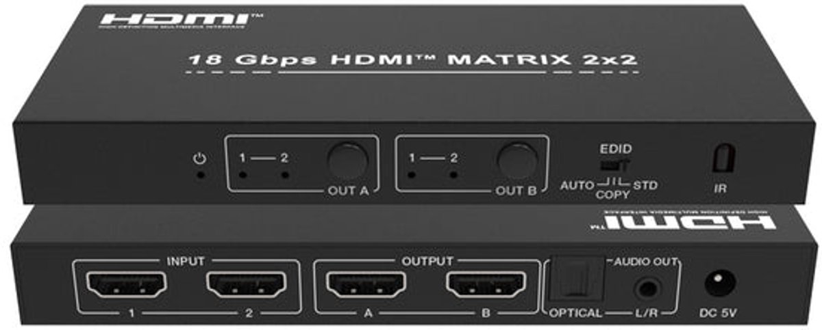 DVDO 4K 2×2 HDMI-matrixswitcher met audio-uitgangen en HDR