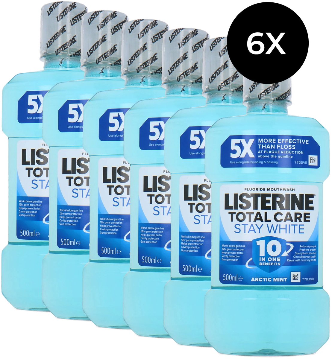 Listerine Total Care Stay White Mouthwash - 6 x 500 ml