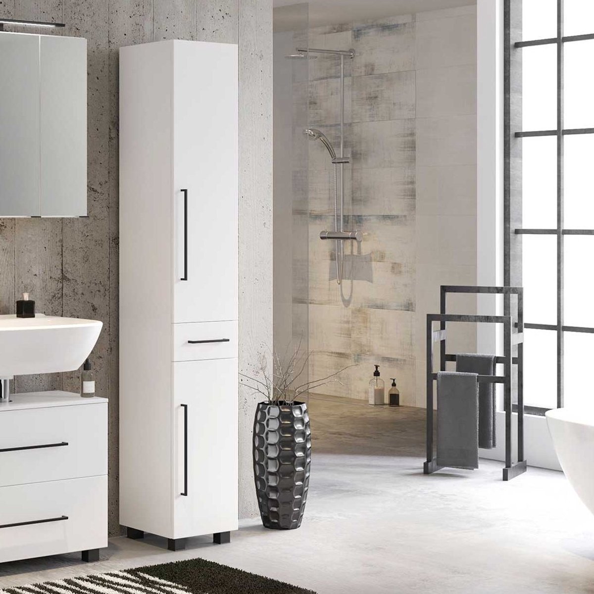 Kolomkast Dusan met 2 deuren & 1 lade - wit - Held - Smalle kasten - Wit - MDF; Spaanplaat - Smalle kasten -