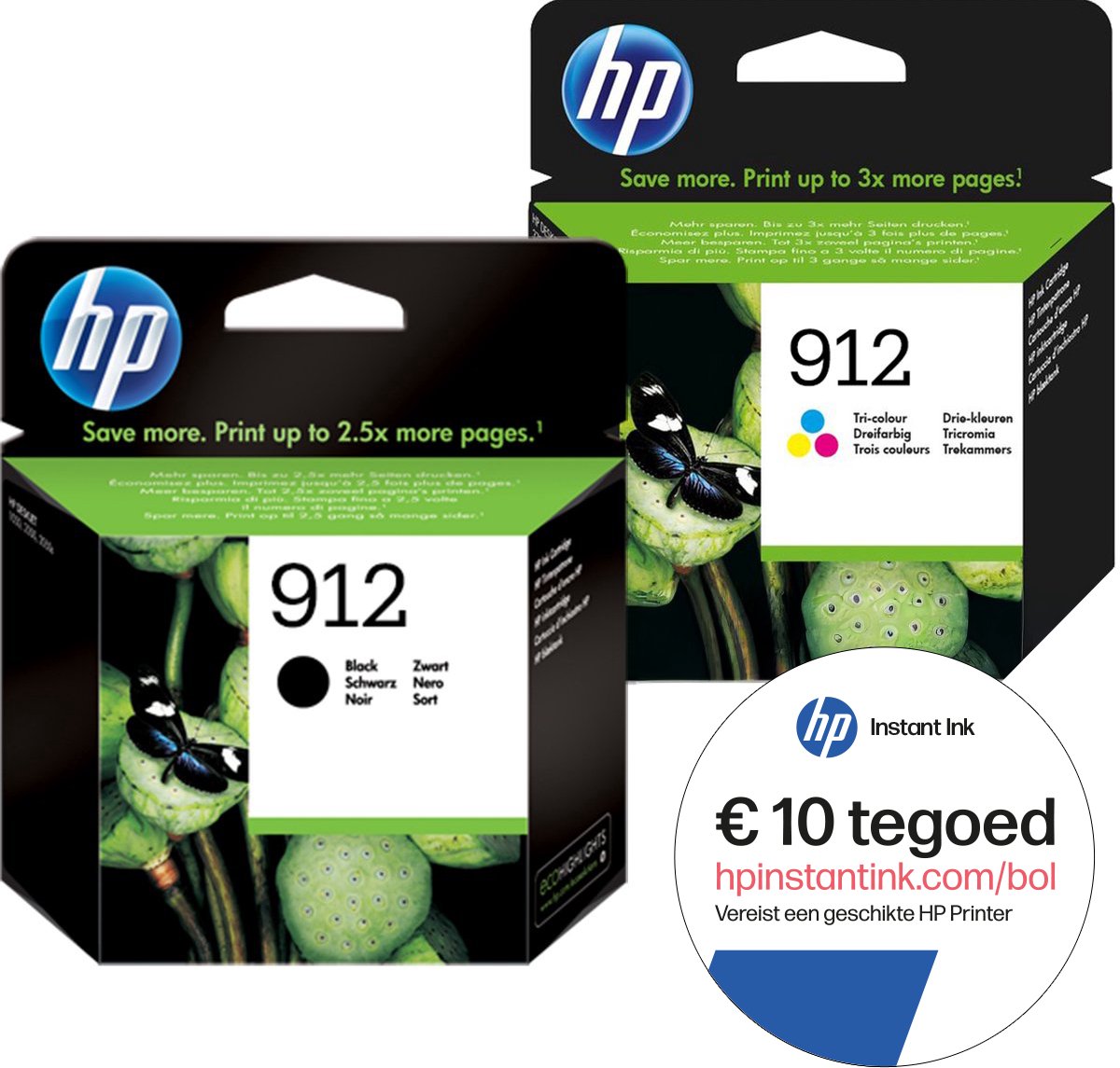 HP 912 - Inktcartridge kleur & zwart + Instant Ink tegoed