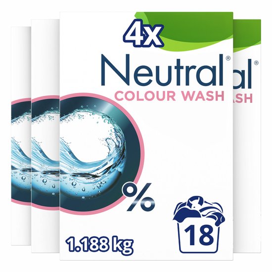 Neutral Waspoeder - Parfumvrij Kleur - voor de gevoelige huid - 4 x 18 wasbeurten - Voordeelverpakking