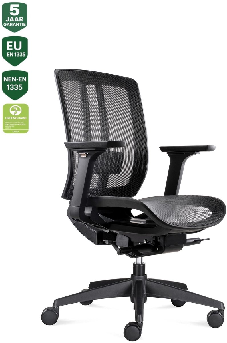 BENS 816D-Synchro-4 - Ergonomische Bureaustoel - Zwart - Bureaustoel voor volwassenen - Kantoorstoel - Zwevende Zitting - NEN-EN1335 & ARBO normen - GREENGUARD GOLD