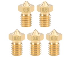 3D printer reserveonderdelen - 3D Printer Nozzles - 5-delige Messing Nozzles 0,6mm, Geschikt voor 1,75mm Filament en E3D V5-V6