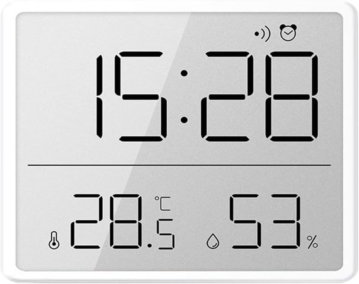 Wekker - Digitale wekker - Digitale thermometer en hygrometer - Weerstation - Kleine LCD-wekker - Met 12/24-uurs temperatuur en vochtigheid ℃/℉ batterijondersteuning - Geschikt voor thuis - studenten en kantoor - Wit