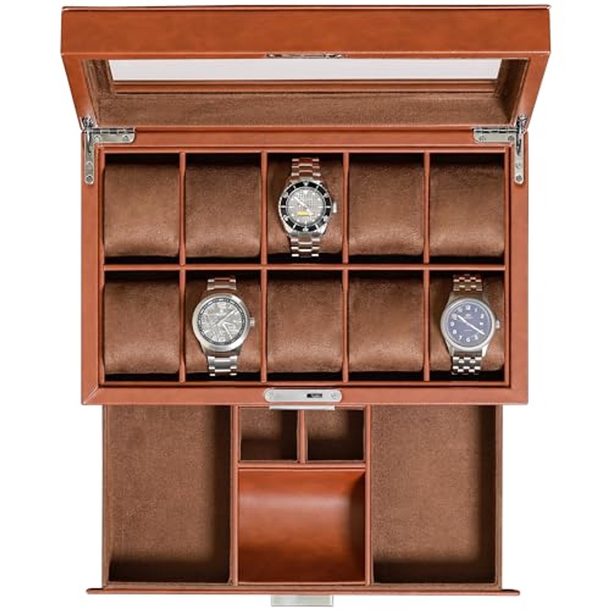 Horlogedoos met 10 sleuven en valet lade - luxe horlogekast display organizer