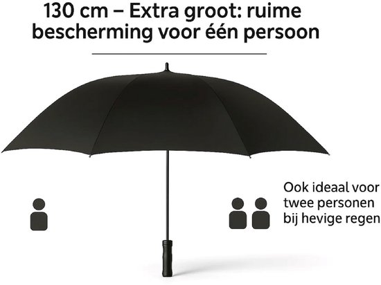 Falcone - Storm Paraplu - Ø 130 cm - Golfparaplu - Windproof - Zwart