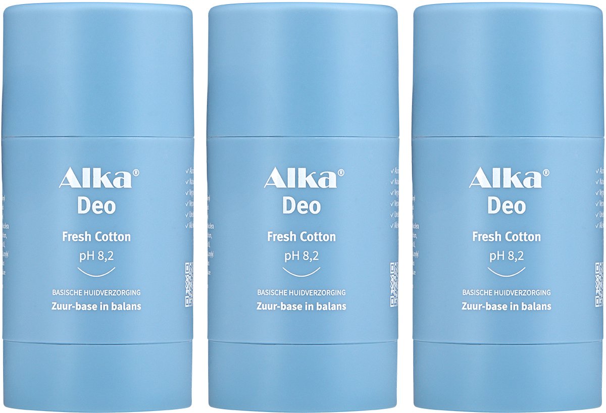Alka® Deo Fresh Cotton - 3 x 30 ml - Basische Deo pH 8,2 - Vegan & Natuurlijke en Gezonde Deodorant - 0% Aluminium - Deodorant Stick - Unisex