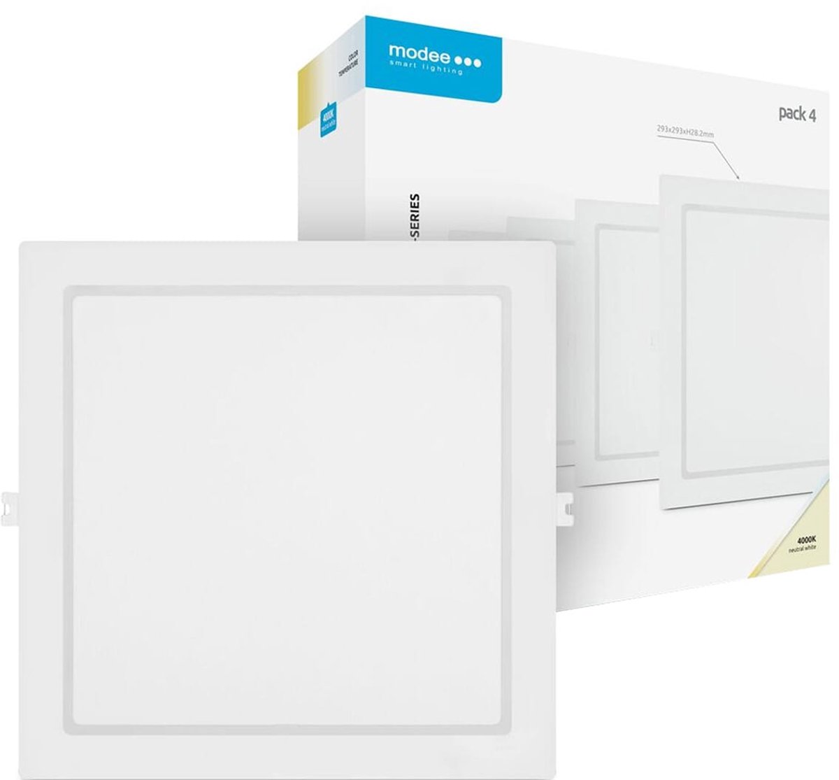 Modee LED Paneel Vierkant Inbouw - 24W - 2640lm - 29.3x2.8cm - 4000K - Neutraal Wit - Voor Kantoor, Winkel of Werkruimte - 4 stuks