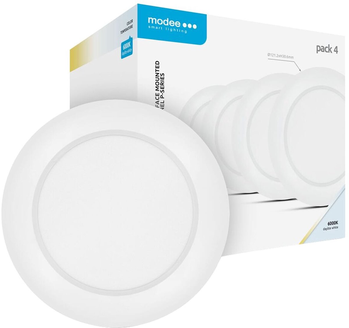 Modee LED Paneel Rond Opbouw - 6W - 660lm - 12.1x3cm - 6000K - Koel Wit - Voor Toilet, Gang of Kast - 4 stuks