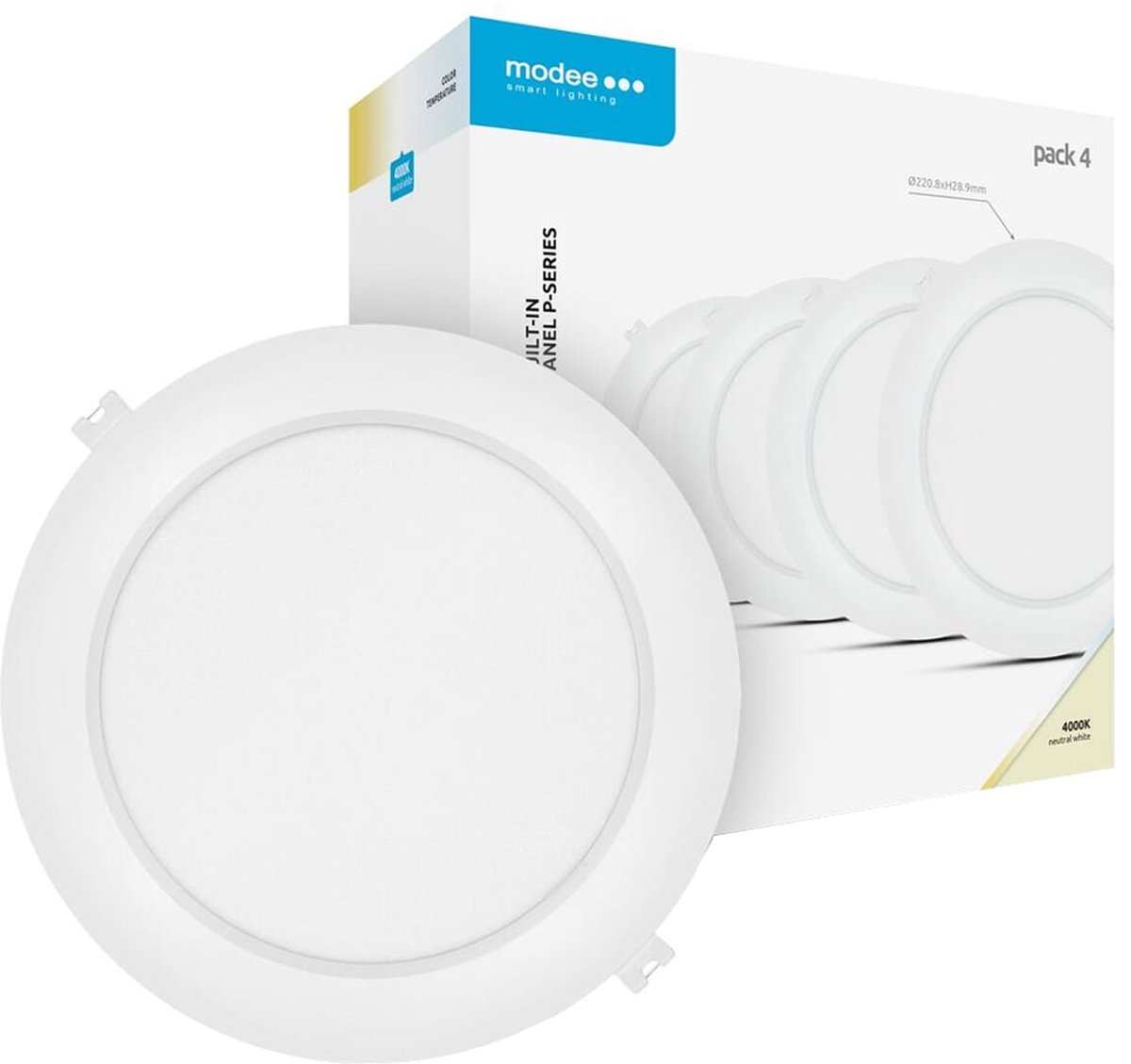 Modee LED Paneel Rond Inbouw - 18W - 1980lm - 22x2.8cm - 4000K - Neutraal Wit - Voor Kantoor, Winkel of Werkruimte - 4 stuks