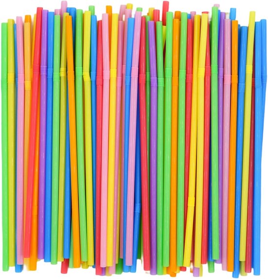 Plastic rietjes - 250stuk - hebruikbaar - buigrand - 24cm - kleurrijk