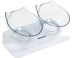 BioBedding Dubbele Kattenvoerbak – 15° ergonomisch ontwerp – Transparante set met antislip standaard