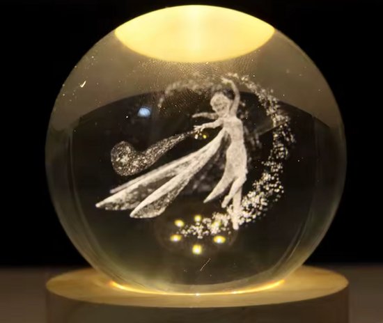 3D Frozen Let It Go Elsa 8CM Kristallen Bol Nachtlamp Creatief Licht Leuke 3D Tafellampen LED Houten voor Thuiskantoor Decoratie van DearBeauty — afbeelding 4