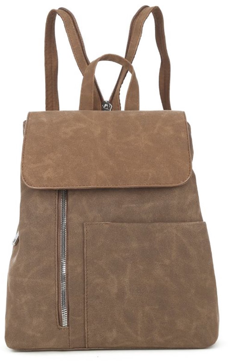 Moderne dames rugzak / rugtas taupe – kunstleer, ruim & comfortabel - Cadeau artikel voor vrouwen