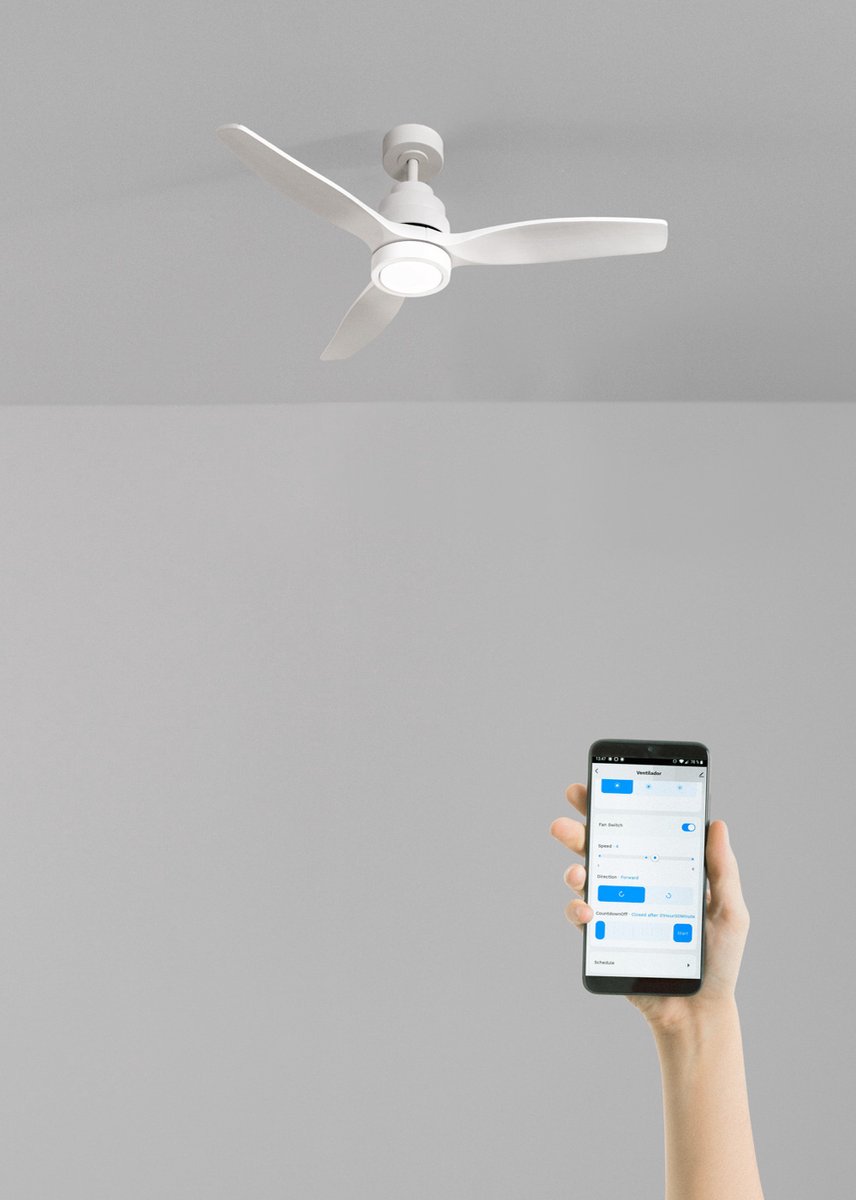 CREATE - Plafondventilator 40W silent 100% hout - Wit - Ø112cm - Met licht - WIFI + Afstandsbediening - WIND STYLANCE – foto 6