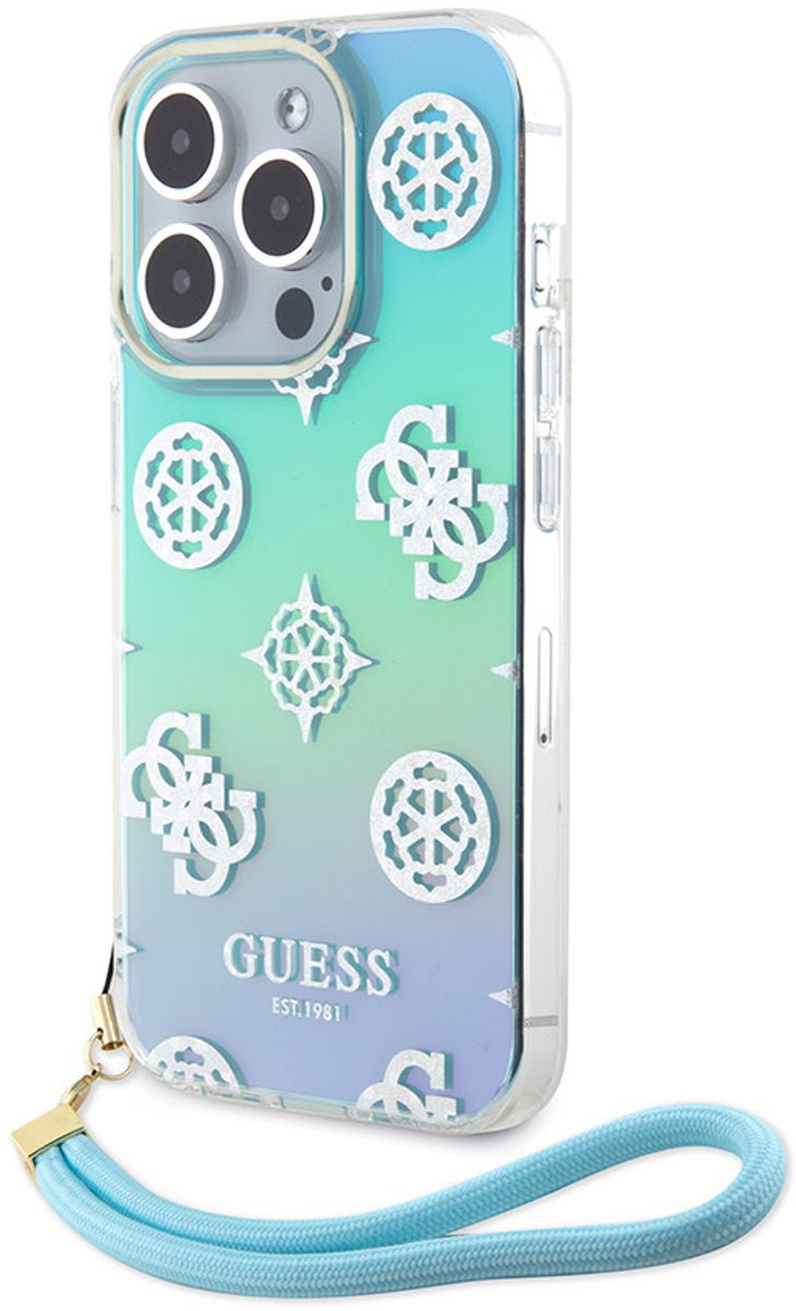 Guess Back Cover Hoesje - Apple iPhone 15 Pro - Iridescent Glitter - Polskoord - Turquoise