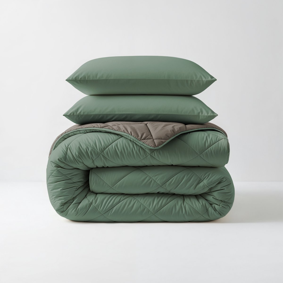 Sleeptime 2 in 1 Diamant Dekbed - Dekbed zonder Overtrek Inclusief Kussenslopen - 200x200 - Groen/Kaki