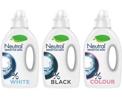 Product afbeelding van Neutral 0% Vloeibaar Wasmiddelpakket - Wit + Zwart + Kleur - 60 wasbeurten