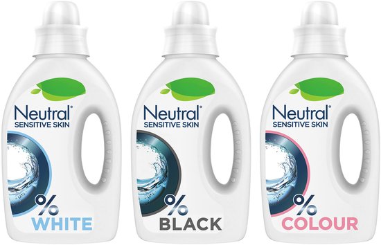 Neutral 0% Vloeibaar Wasmiddelpakket - Wit + Zwart + Kleur - voor de gevoelige huid - 3 x 20 wasbeurten - Voordeelverpakking