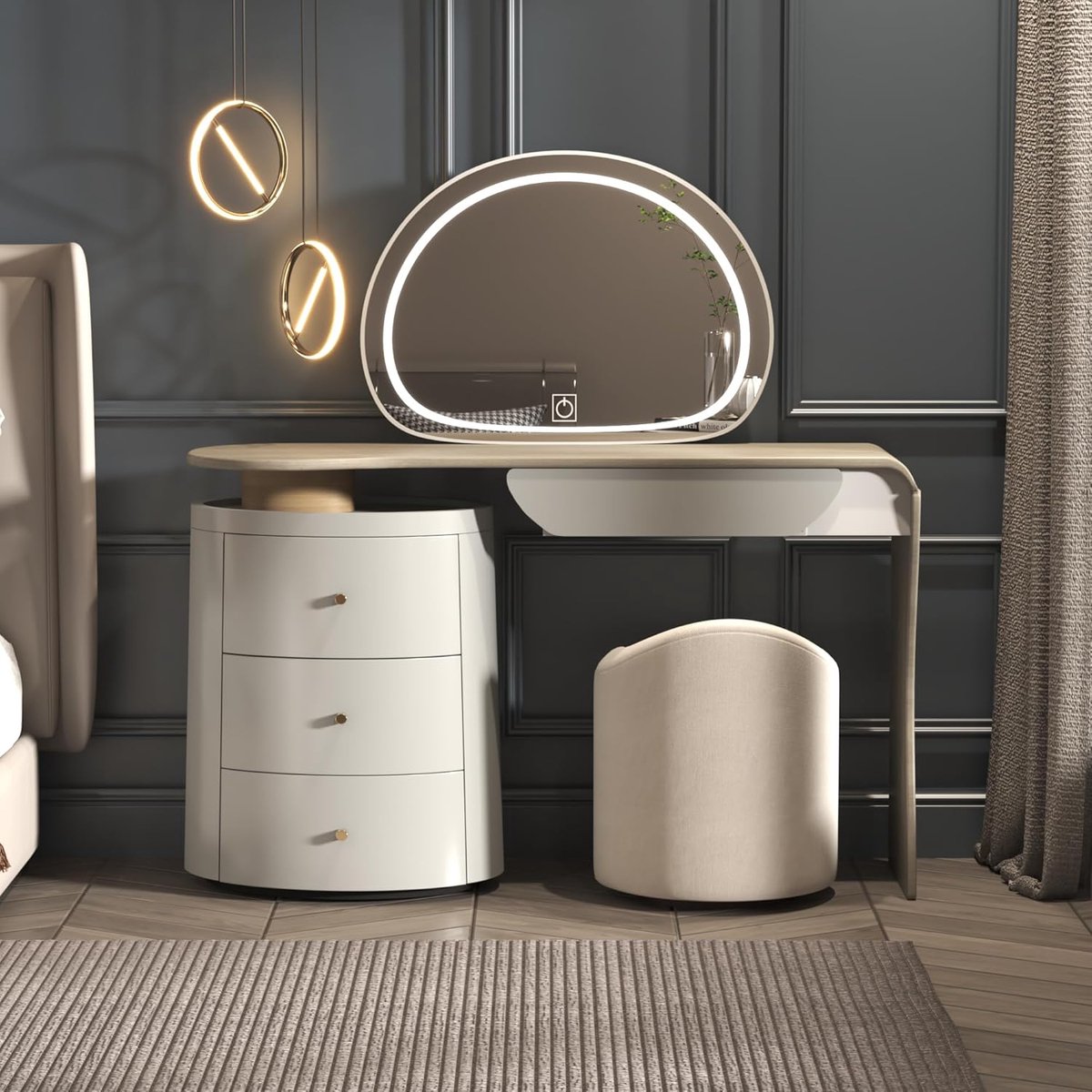 Luxe kaptafel met LED-verlichting en spiegel – Moderne houten make-uptafel met 5 lades en 3 lichtkleuren – Grote kaptafel voor de slaapkamer – Voorgemonteerd en stijlvol HomeByNicole