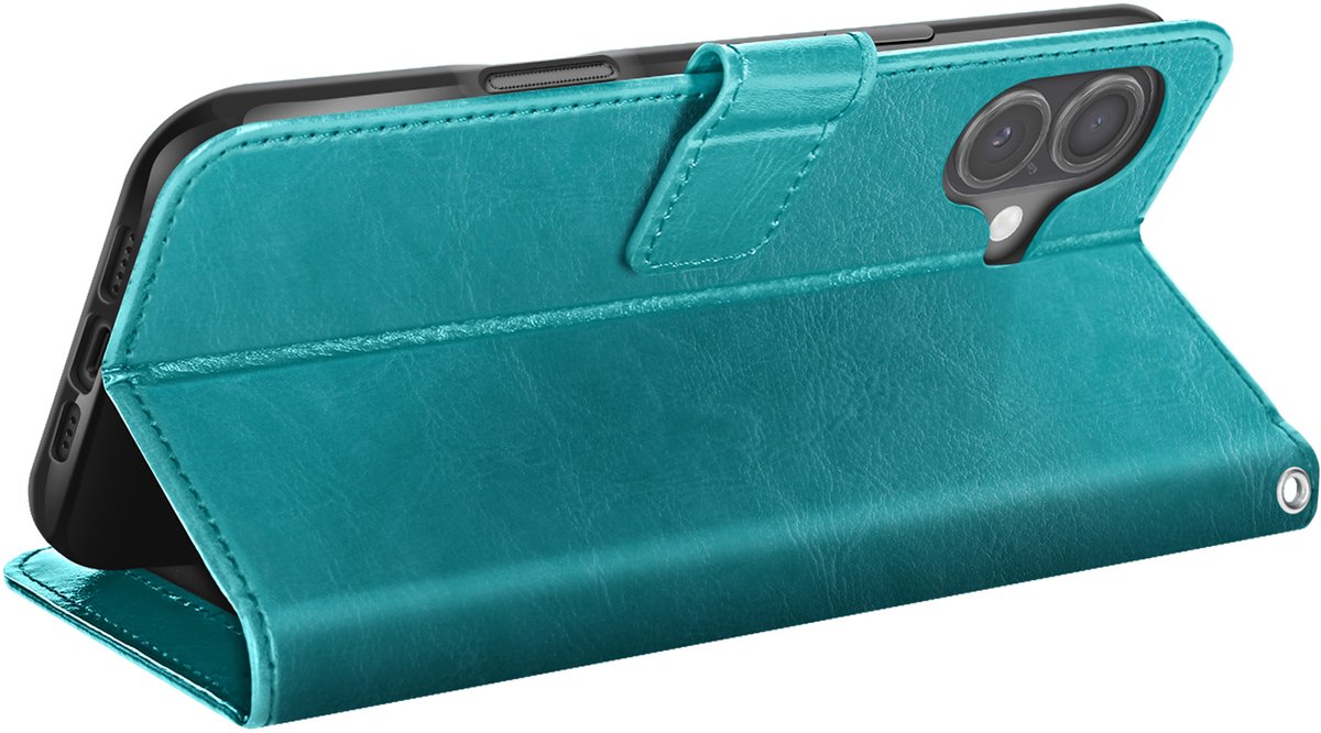 Mayaxess, Hoesje geschikt voor iPhone 17 - Wallet Case met Standaard, Petrolblauw