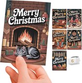 Inspra Studio – Luxe Kerstkaarten met Enveloppen – 6 Stuks – Jaren 70 Wenskaarten Set 1 – Artistieke Illustraties met Nostalgische Retro Stijl