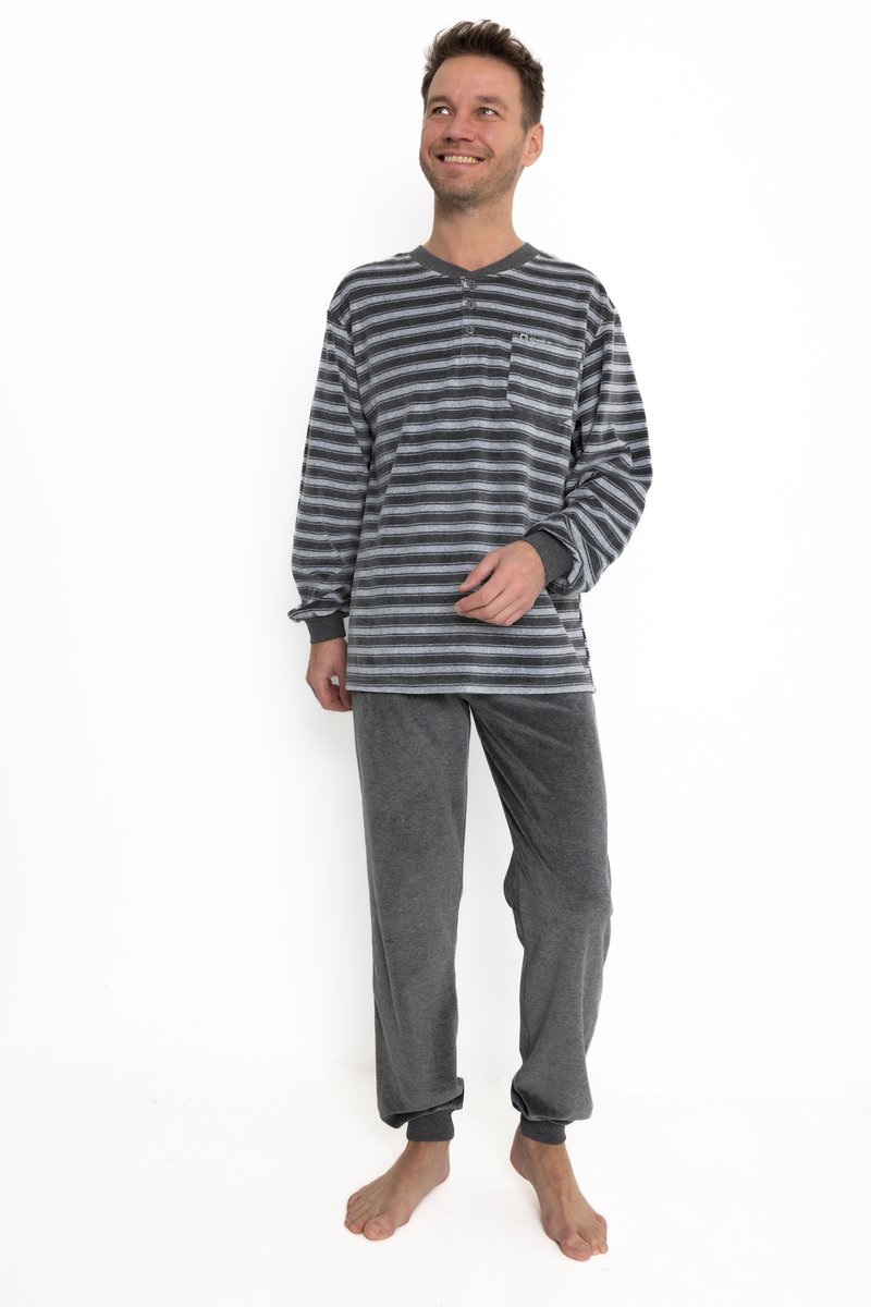 Outfitter - winter heren pyjama 451920 - warm velours - grijs - maat XXL