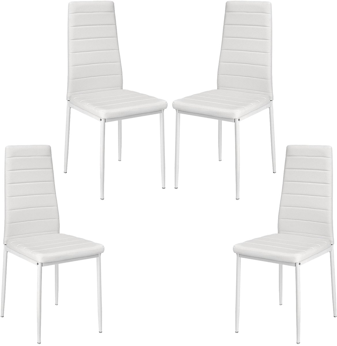 PIPIPOXER-Eetkamerstoelen - Set Van 4 - Eettafelstoel - Keukenstoel -Stoel-PU Leer - Metalen Poten -Wit