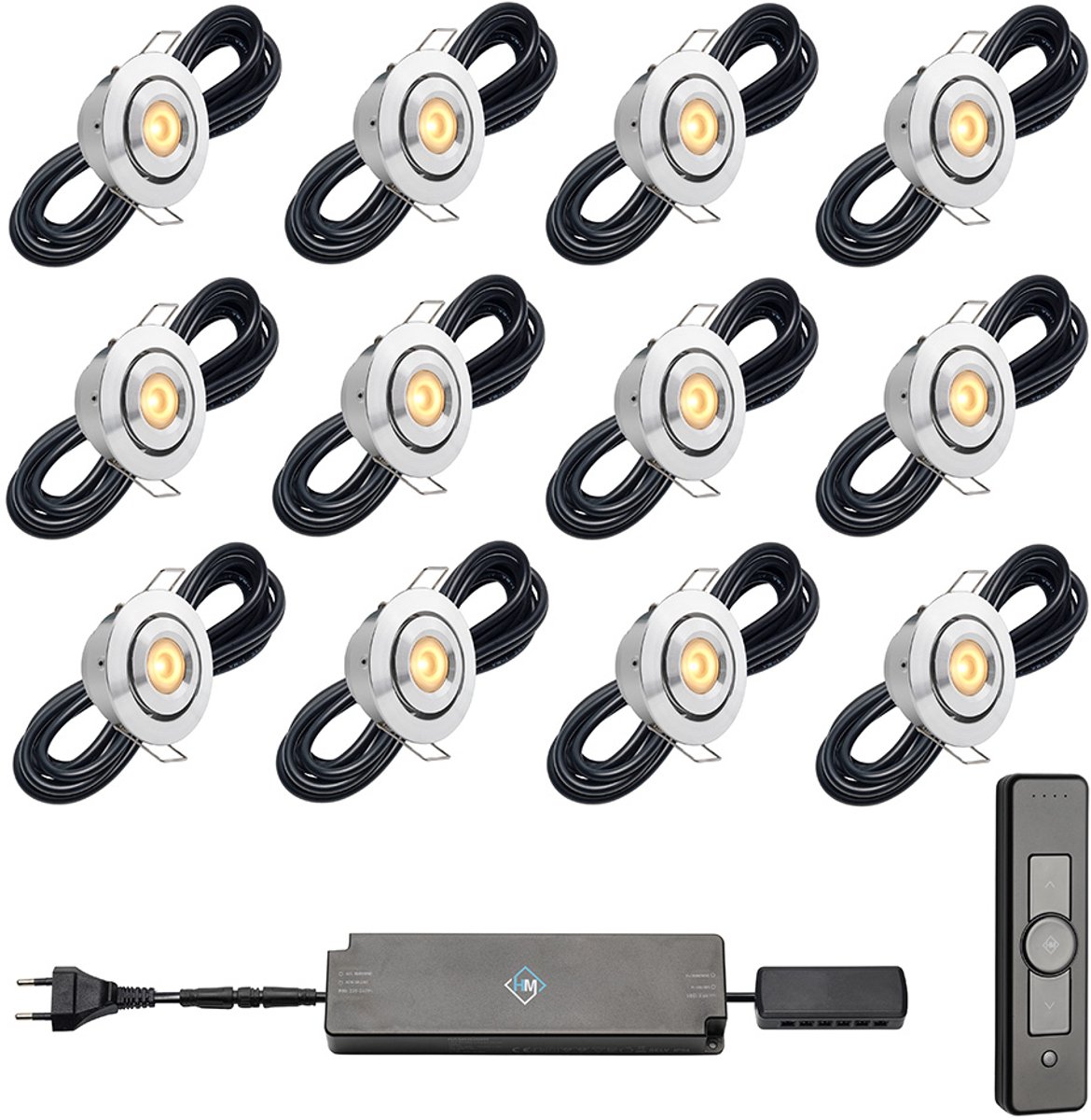 LED veranda inbouwspots Toledo ab inclusief trafo en afstandsbediening - 3W / dimbaar / kantelbaar / inbouwspot / terrasoverkapping / overkapping / serre / carport / warm wit / rond / 230V / IP44 / set van 12 stuks