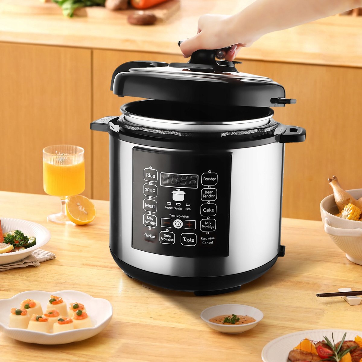 Multicooker 6L - Elektrische Snelkookpan & Slowcooker in 1 | 12-in-1 Functies: Stomen, Bakken, Rijst & Yoghurt Maken | Veiligheidsdeksel met Handvat – foto 5